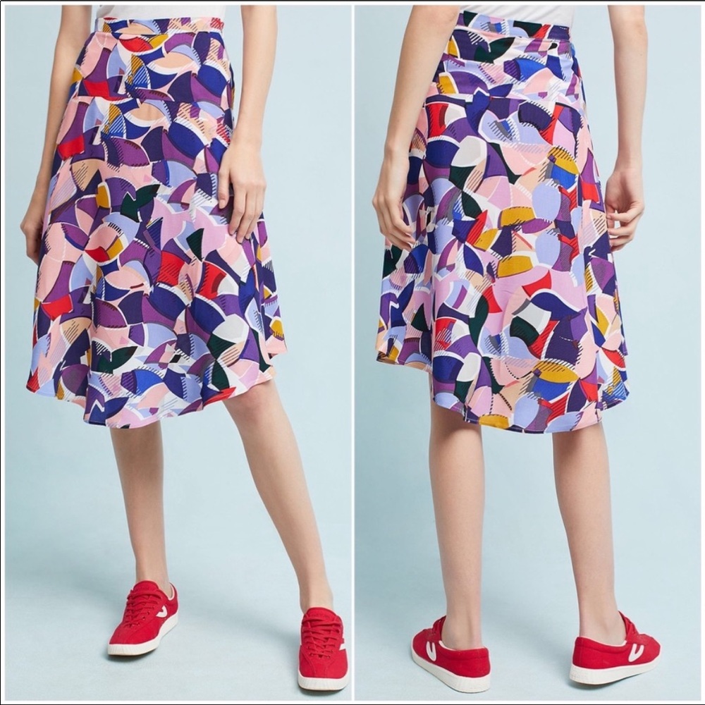 Anthropologie Maeve Pink Ava Rose Geo Print Skirt - Picture 2 of 6